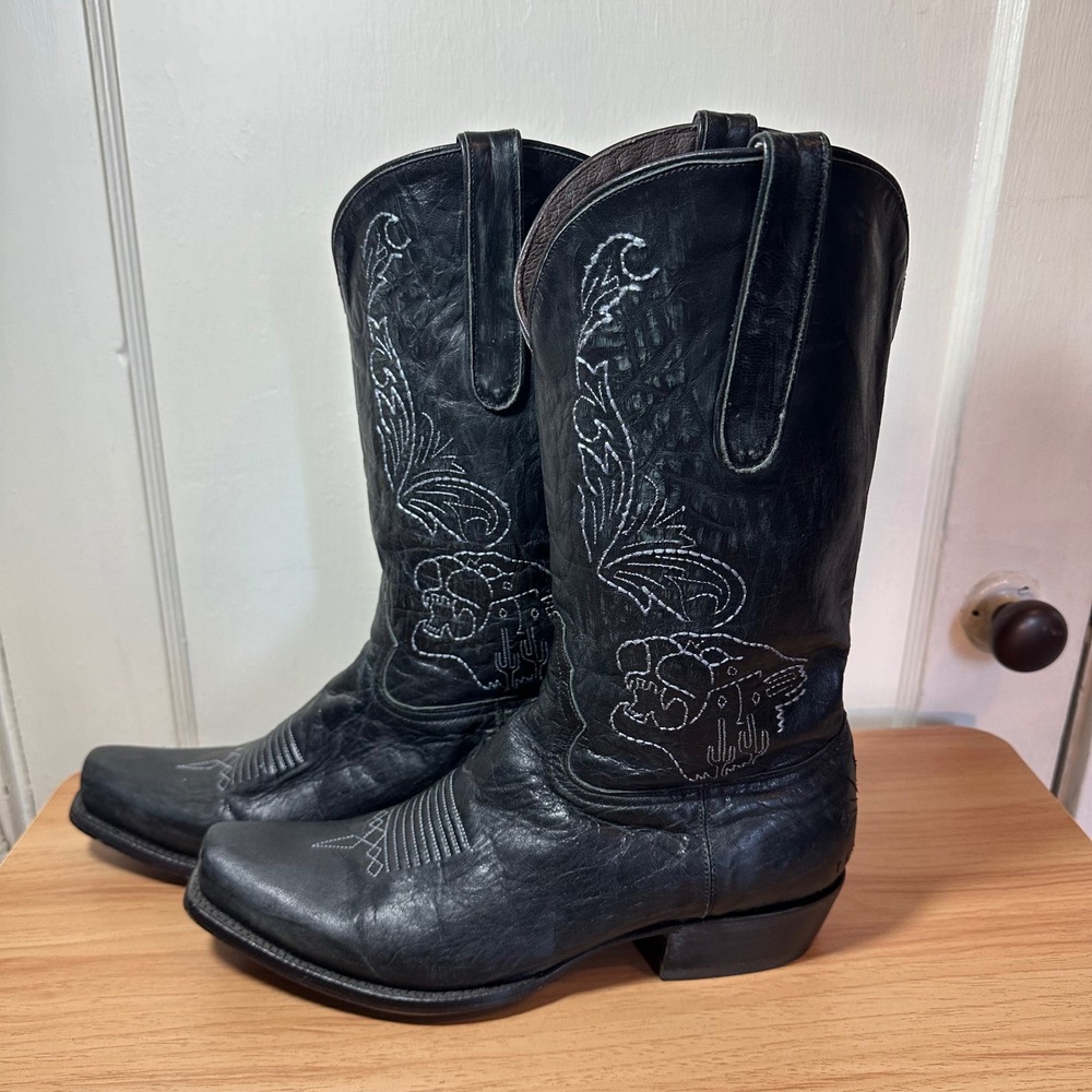 Terlingua Cowboy Boots Black Leather Snip Toe Embroidered TRL 1006 Mens 11